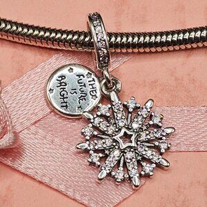 Sterling Silver 925 Snowflake and the Future is Bright Dangle Charm